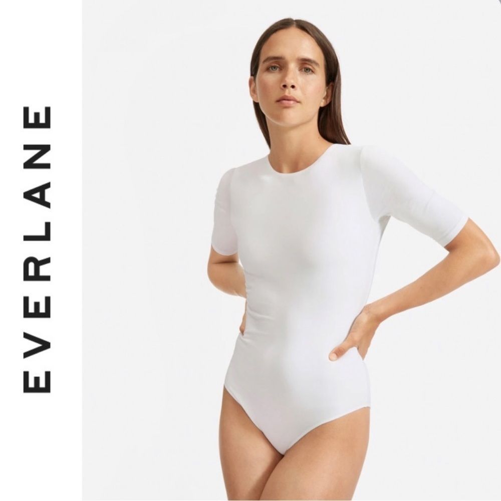 Everlane The Short-Sleeve Crew Neck Bodysuit Bikini in White